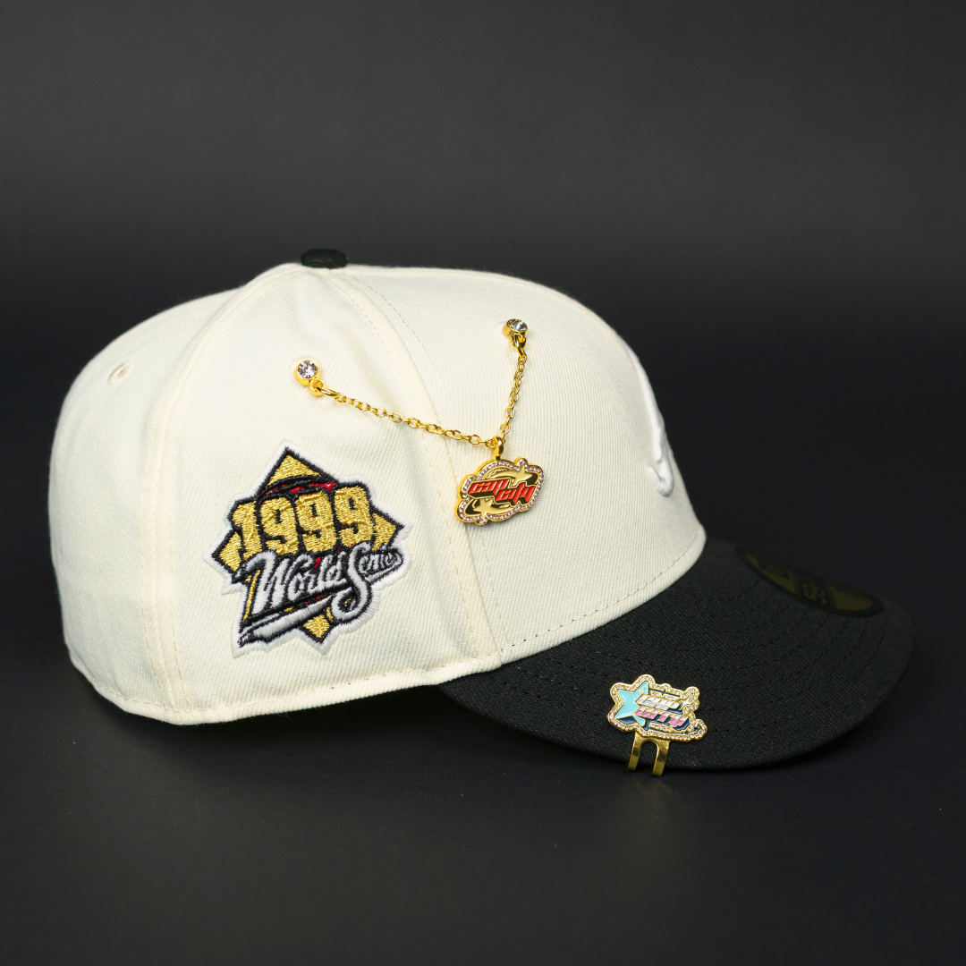 NEW ERA EXCLUSIVE 59FIFTY CHROME/ BLACK ATLANTA BRAVES W/ 1999 WORLD SERIES SIDE PATCH