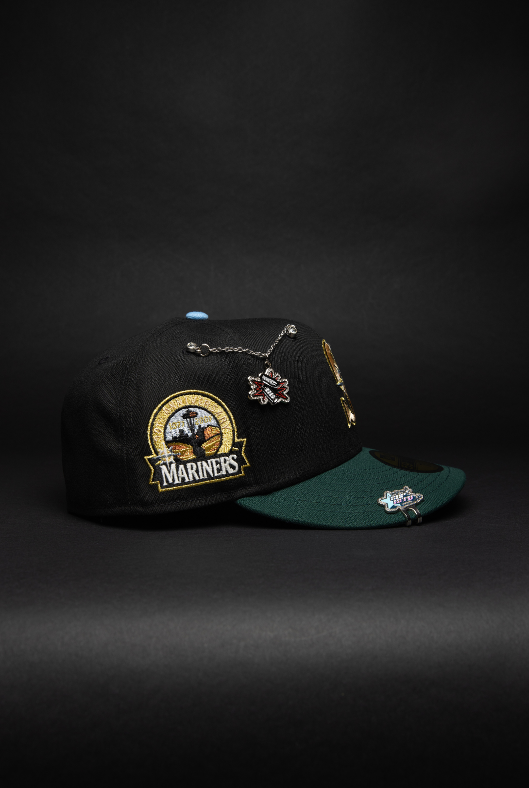 NEW ERA EXCLUSIVE 59FIFTY BLACK/FOREST GREEN SEATTLE MARINERS W/ ANNIVERSARY SIDE PATCH