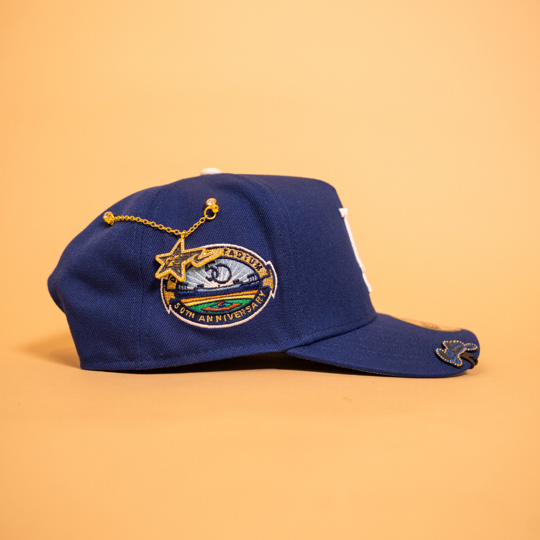 NEW ERA EXCLUSIVE 9FIFTY A-FRAME BLUE LOS ANGELES DODGERS W/ ICY HEART + 50TH ANNIVERSARY SIDE PATCH