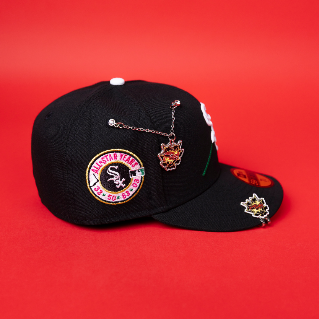 NEW ERA EXCLUSIVE 59FIFTY BLACK CHICAGO WHITE SOX W/ PINK ROSE + ALL STAR YEARS SIDE PATCH