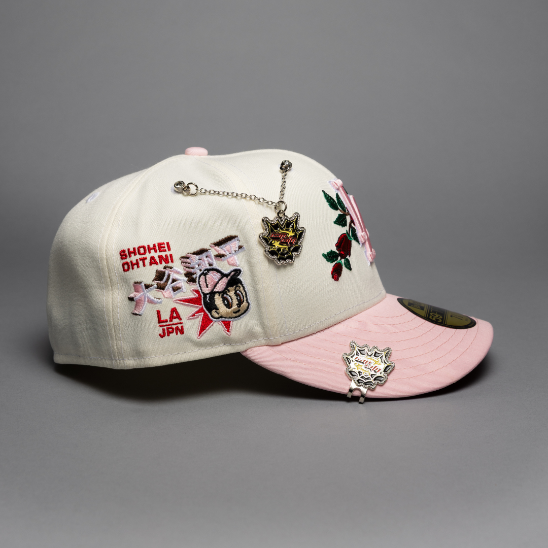 NEW ERA EXCLUSIVE 59FIFTY CHROME/PINK LOS ANGELES DODGERS W/ EMBROIDERY + SHOHEI OHTANI SIDE PATCH