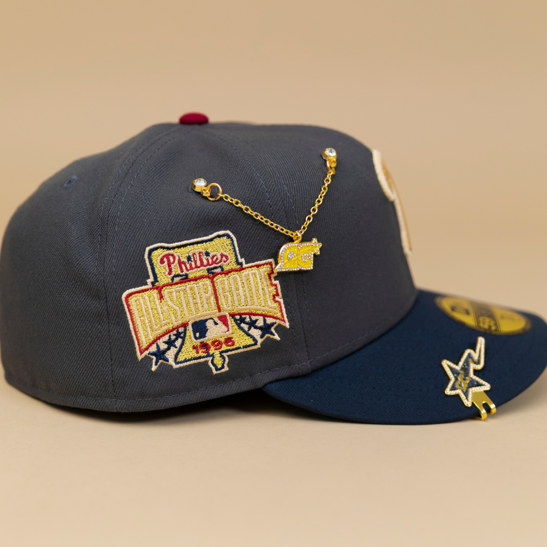 NEW ERA EXCLUSIVE 59FIFTY GREY/ NAVY PHILADELPHIA PHILLIES W/ 1996 ALL STAR GAME PATCH