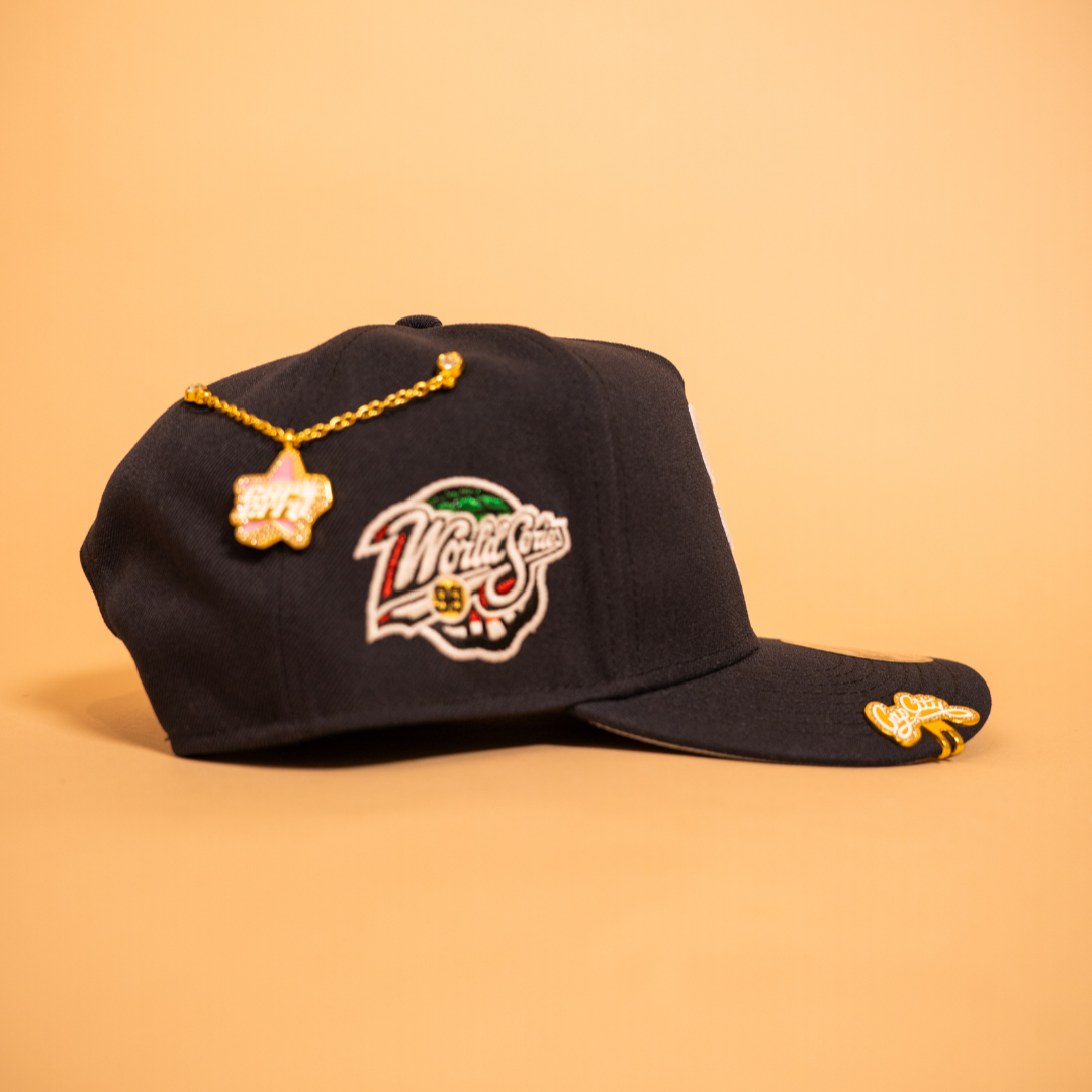 NEW ERA EXCLUSIVE 9FIFTY A-FRAME NAVY SAN DIEGO PADRES SNAPBACK W/ 1998 WORLD SERIES SIDE PATCH