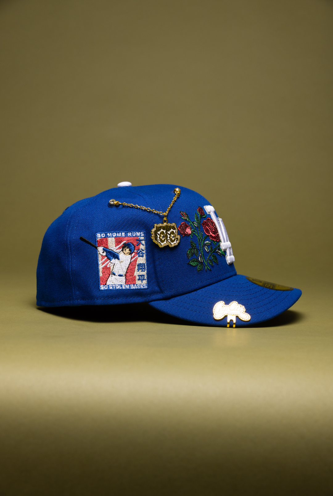 NEW ERA EXCLUSIVE 59FIFTY BLUE LOS ANGELES DODGERS W/ BLOOMING ROSE + SHOHEI OHTANI SIDE PATCH