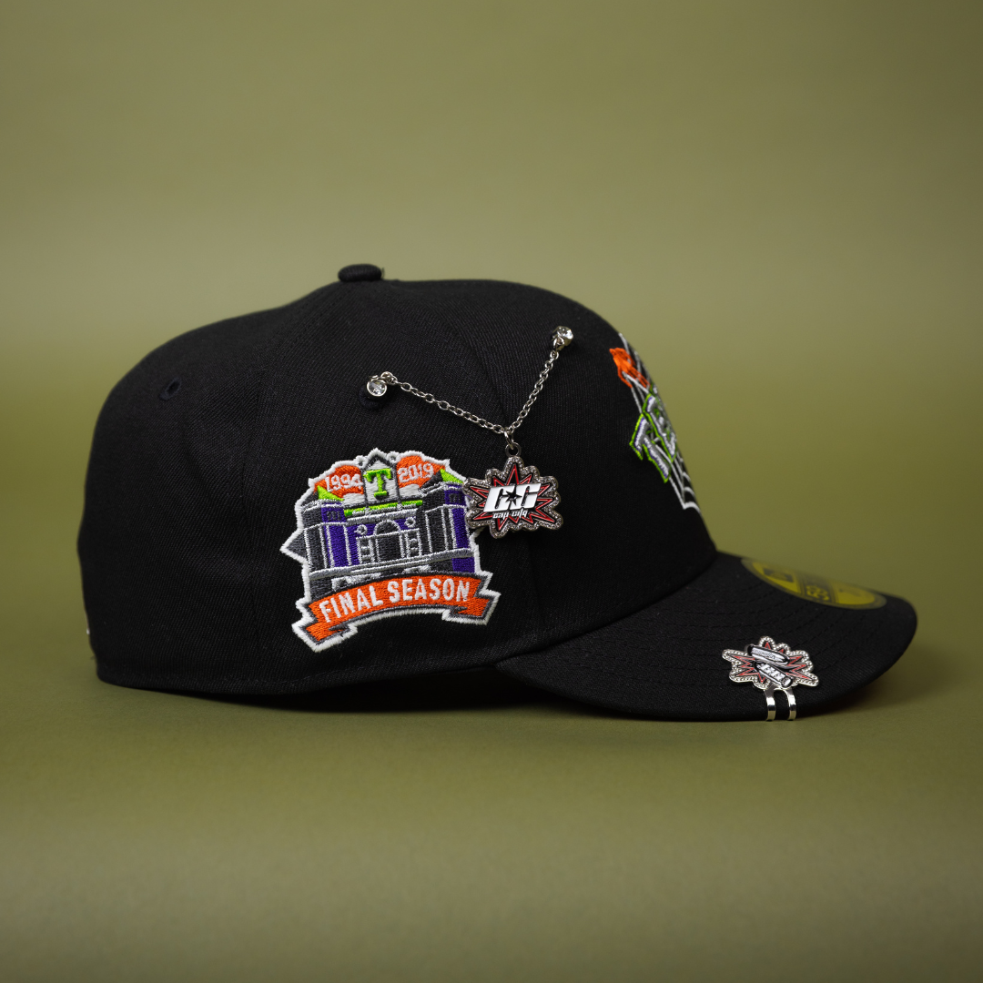 NEW ERA EXCLUSIVE 59FIFTY BLACK TEXAS RANGERS W/ SPIDER WEB LOGO + FINAL SEASON SIDE PATCH