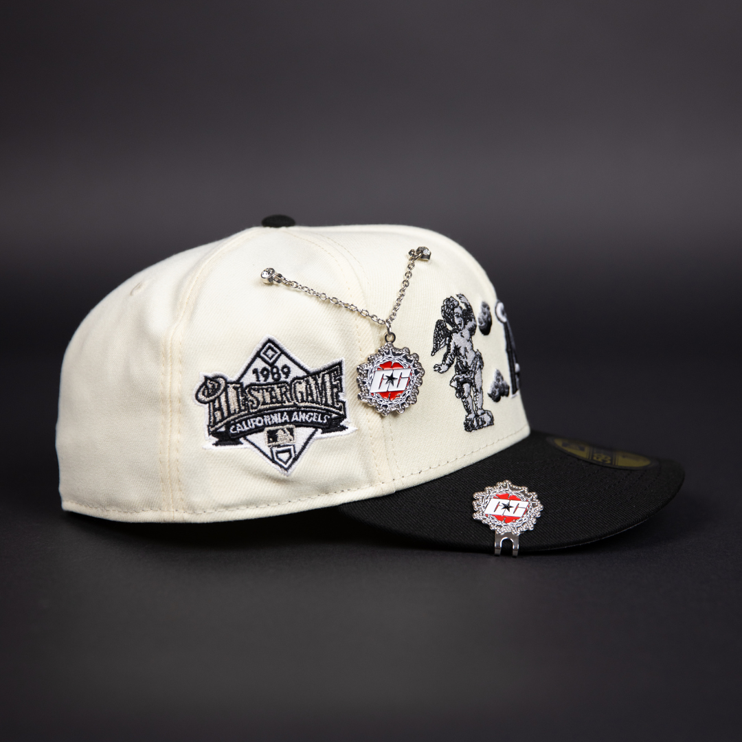NEW ERA EXCLUSIVE 59FIFTY CHROME/ BLACK ANAHEIM ANGELS "HEAVENLY CITY" W/ ALL STAR GAME SIDE PATCH