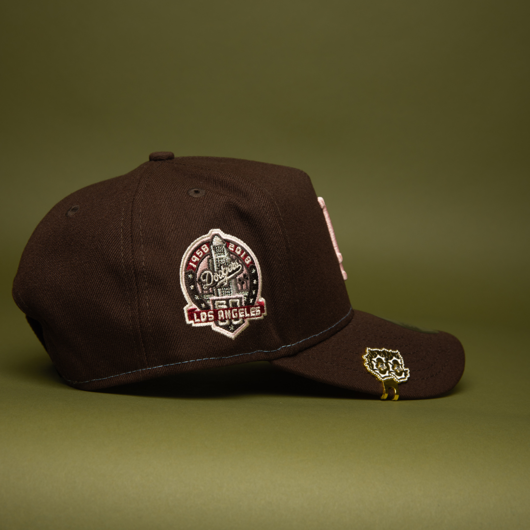 NEW ERA 9FIFTY A-FRAME DARK BROWN LOS ANNGELES DODGERS SNAPBACK W/ 60TH ANNIVERSARY SIDE PATCH
