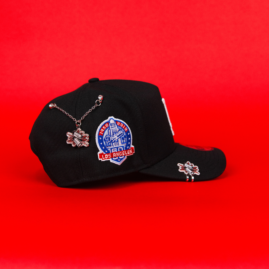 NEW ERA 9FIFTY A-FRAME BLACK LOS ANGELES DODGERS SNAPBACK W/ PALM TREES + 60TH ANNIVERSARY SIDE PATCH