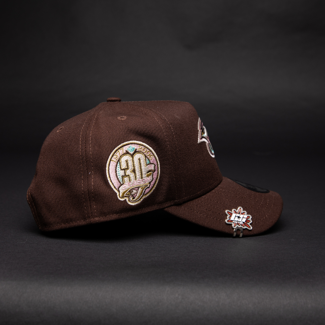 NEW ERA 9FIFTY A-FRAME DARK BROWN TORONTO BLUE JAYS SNAPBACK W/ 30TH ANNIVERSARY SIDE PATCH