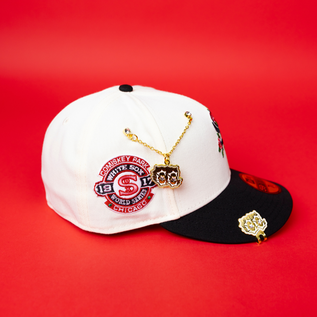 NEW ERA EXCLUSIVE 59FIFTY CHROME/ BLACK CHICGO WHITE SOX W/ PINK ROSES + 1917 WORLD SERIES SIDE PATCH