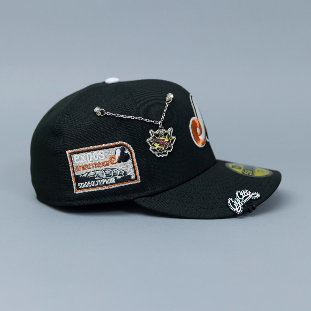 NEW ERA EXCLUSIVE 59FIFTY BLACK MONTREAL EXPOS W/ OLYMPIC STADIUM SIDE PATCH