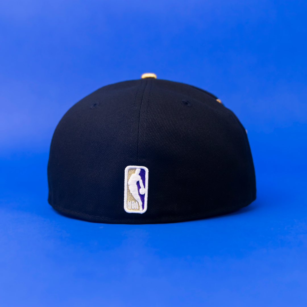 NEW ERA EXCLUSIVE 59FIFTY BLACK LOS ANGELES LAKERS W/ PALM TREES + 17X CHAMPIONS SIDE PATCH