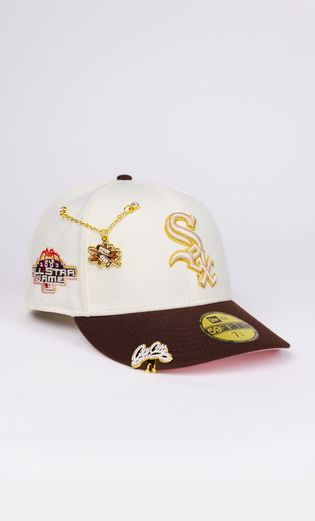 NEW ERA EXCLUSIVE 59FIFTY CHROME/ BROWN CHICAGO WHITE SOX W/ 2003 ALL STAR GAME SIDE PATCH