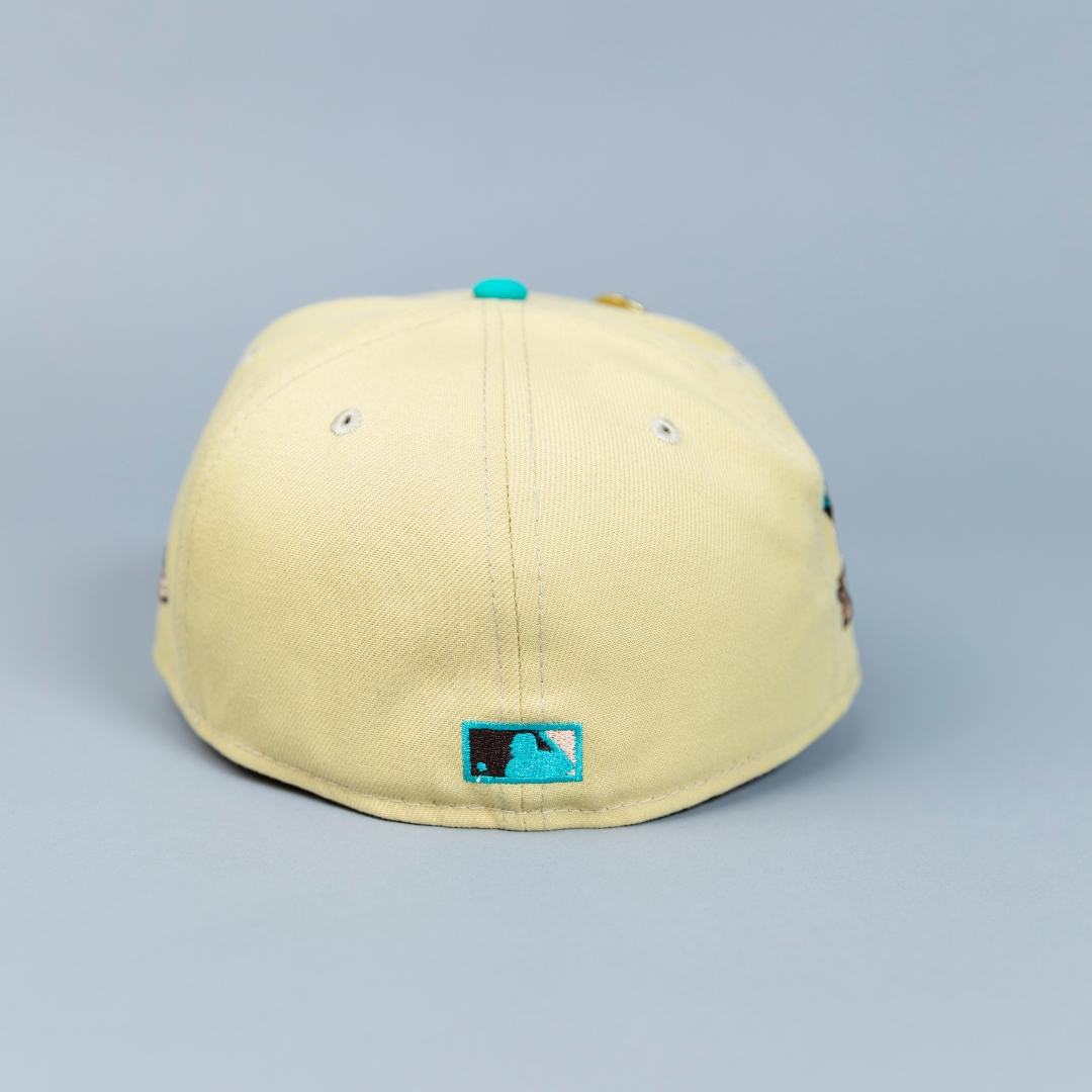 NEW ERA EXCLUSIVE 59FIFTY VEGAS GOLD/ BROWN CHICAGO CUBS W/ 1990 ALL STAR GAME SIDE PATCH