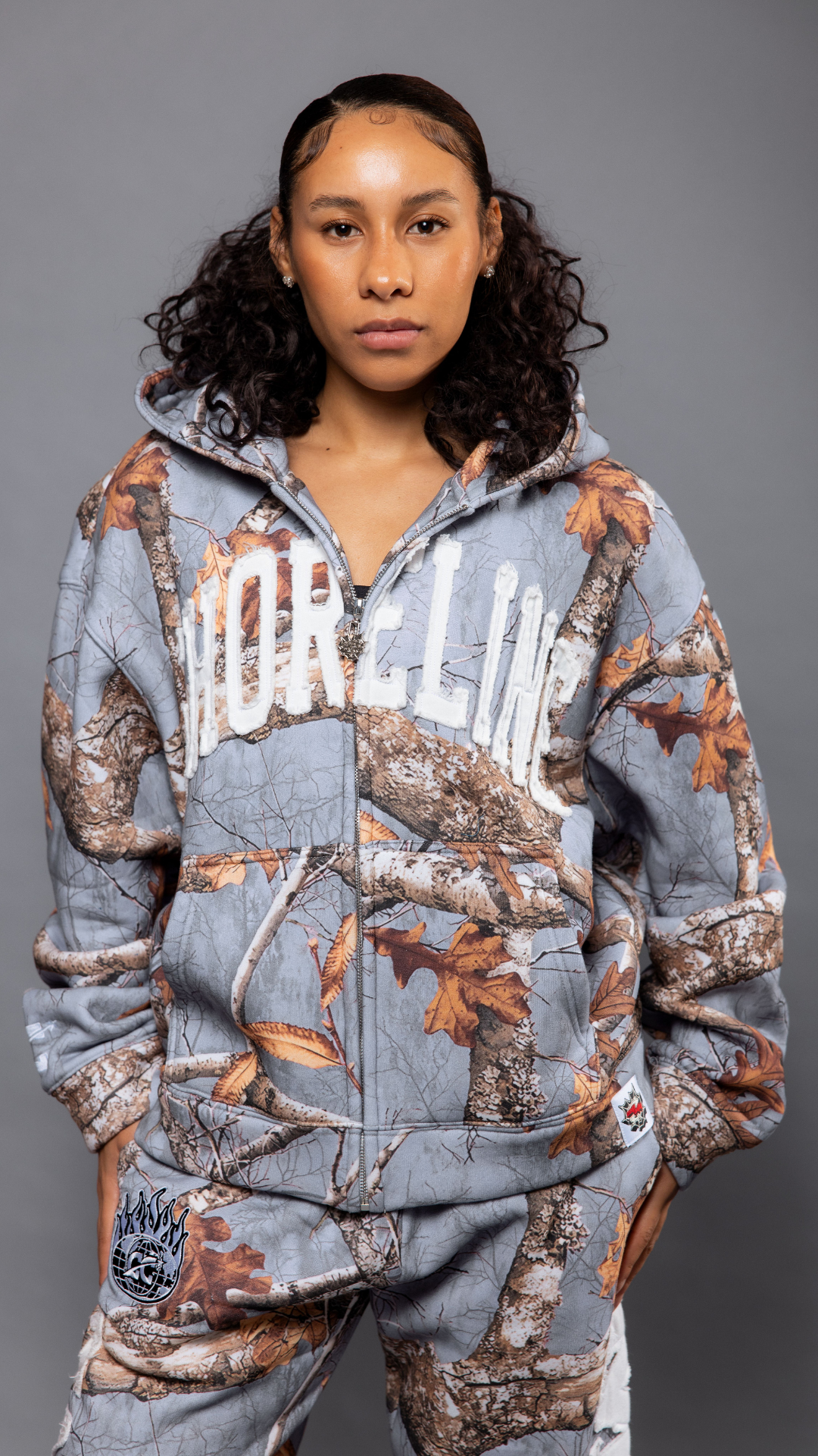 CAP CITY X SHORELINE MAFIA GREY CAMO ZIP UP HOODIE -UNISEX