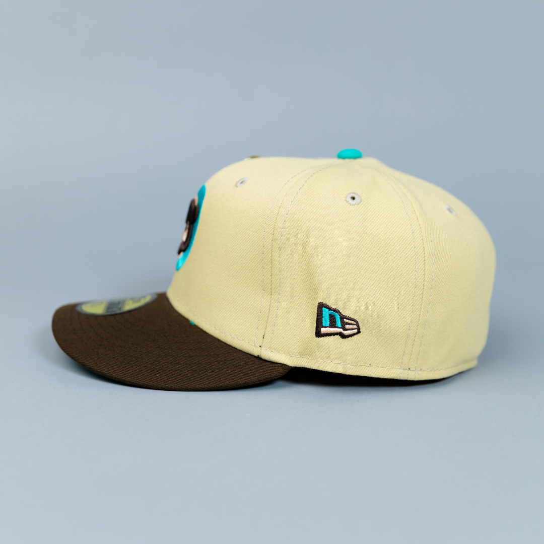 NEW ERA EXCLUSIVE 59FIFTY VEGAS GOLD/ BROWN CHICAGO CUBS W/ 1990 ALL STAR GAME SIDE PATCH