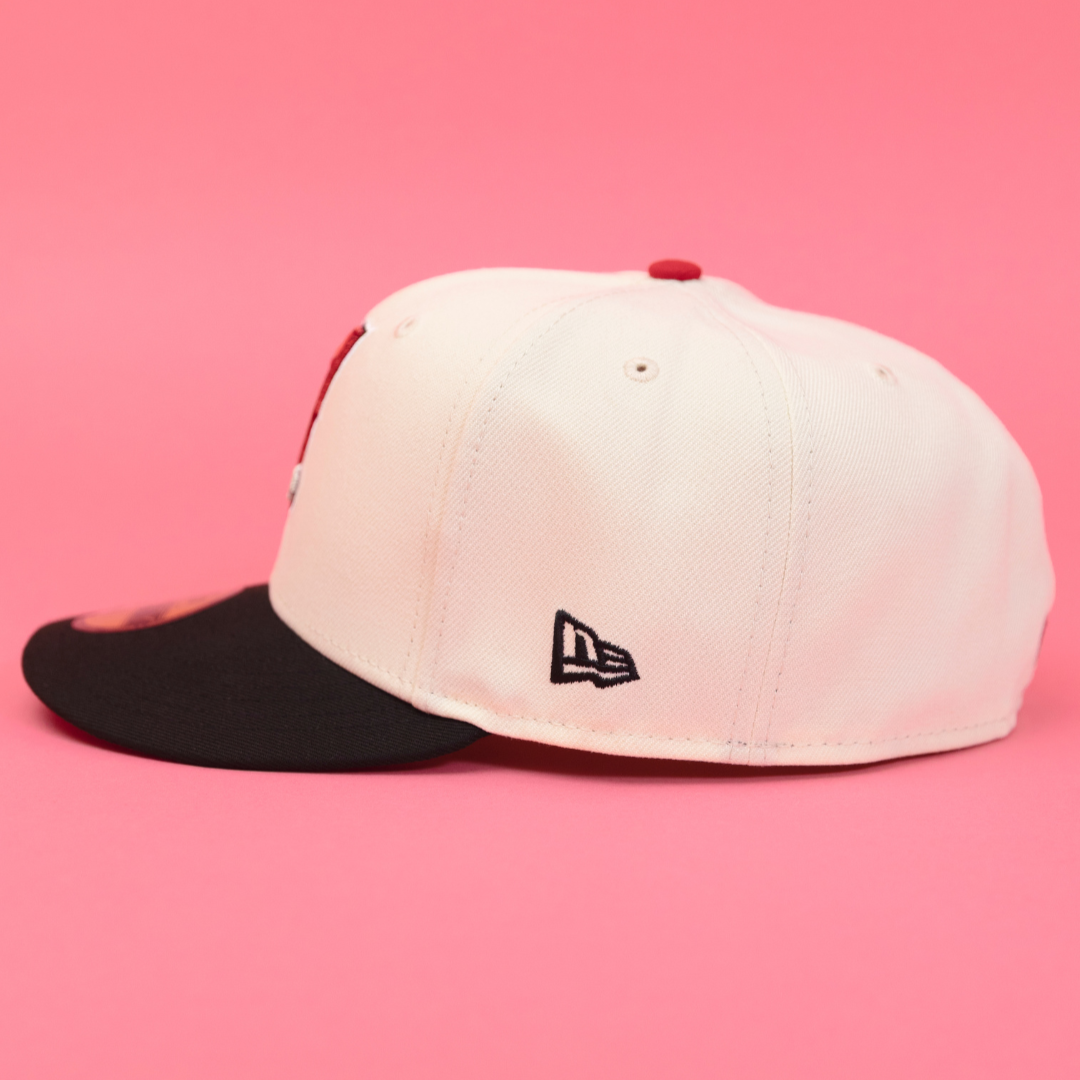 NEW ERA EXCLUSIVE 59FIFTY CHROME/ BLACK UPSIDE DOWN ANAHEIM ANGELS W/ 35TH ANNIVERSARY SIDE PATCH