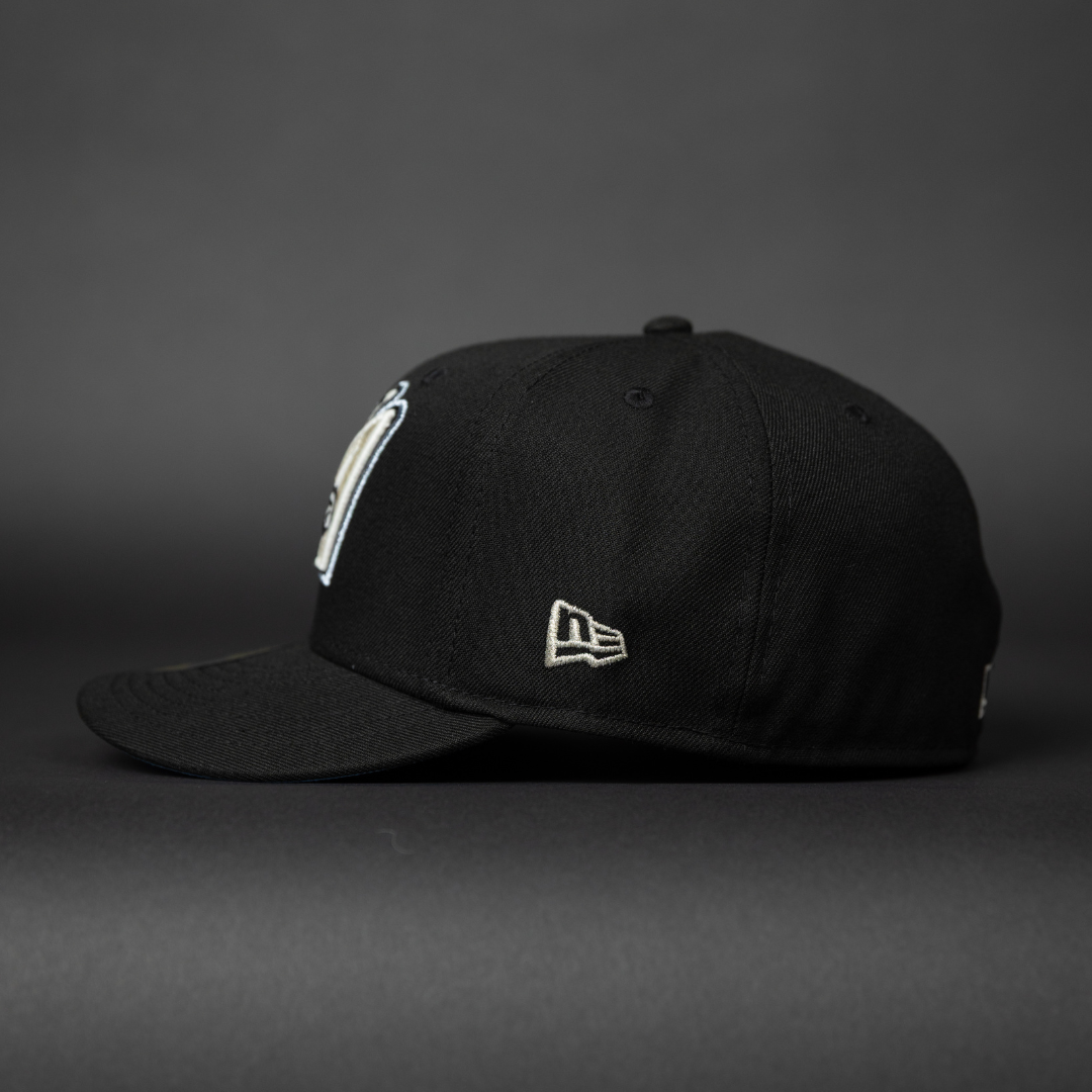 NEW ERA EXCLUSIVE 59FIFTY BLACK ANAHEIM ANGELS W/ 50TH ANNIVERSARY SIDE PATCH