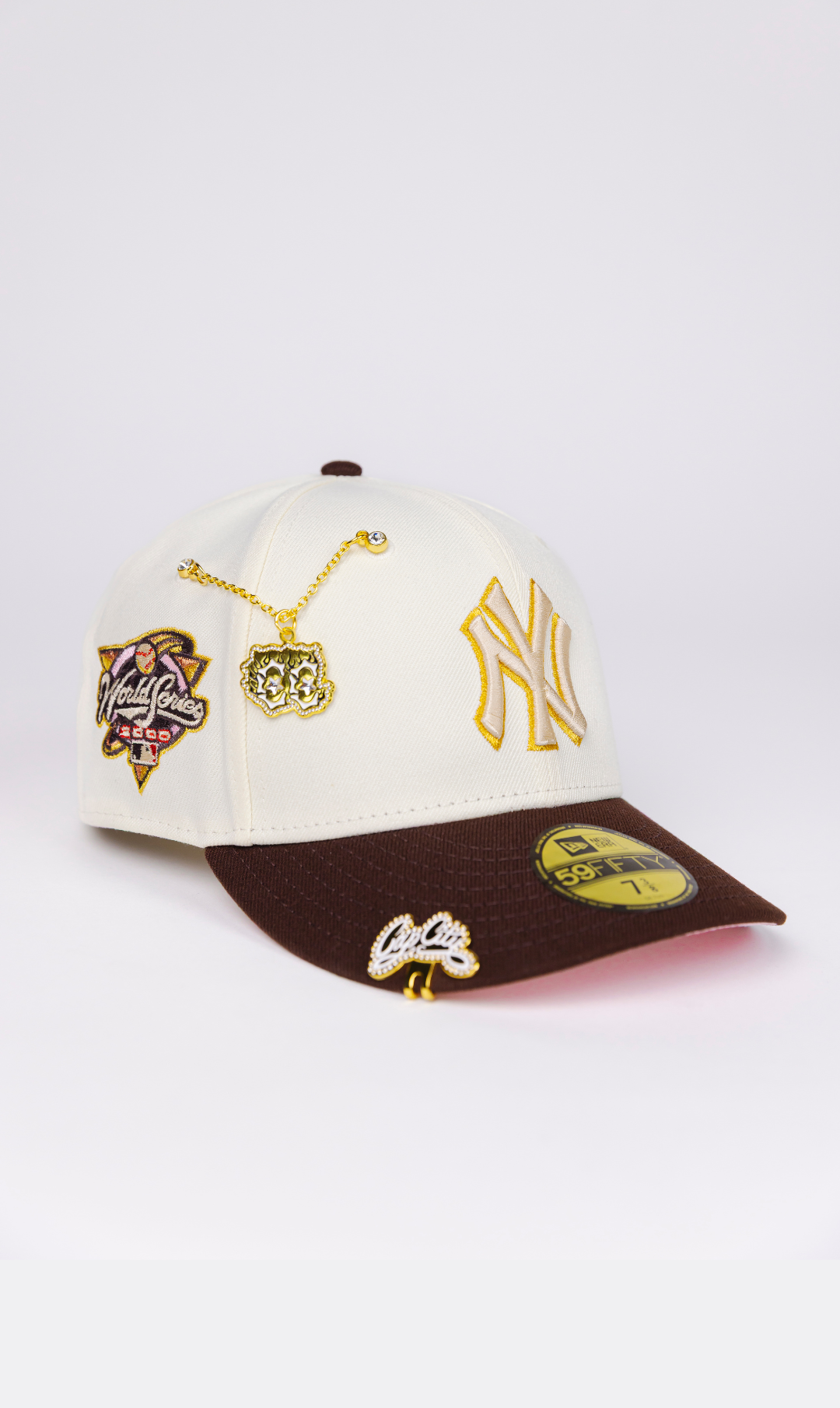 NEW ERA EXCLUSIVE 59FIFTY CHROME/ BROWN NEW YORK YANKEES W/ 2000 WORLD SERIES SIDE PATCH