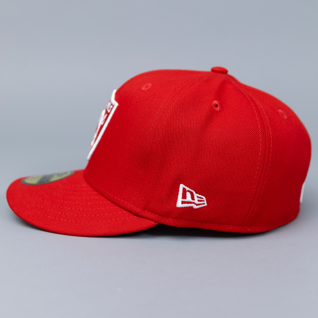 NEW ERA EXCLUSIVE 59FIFTY RED LAS VEGAS RAIDERS W/ SUPER BOWL SIDE PATCH