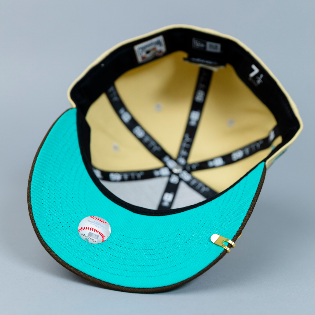 NEW ERA EXCLUSIVE 59FIFTY VEGAS GOLD/ BROWN CHICAGO CUBS W/ 1990 ALL STAR GAME SIDE PATCH