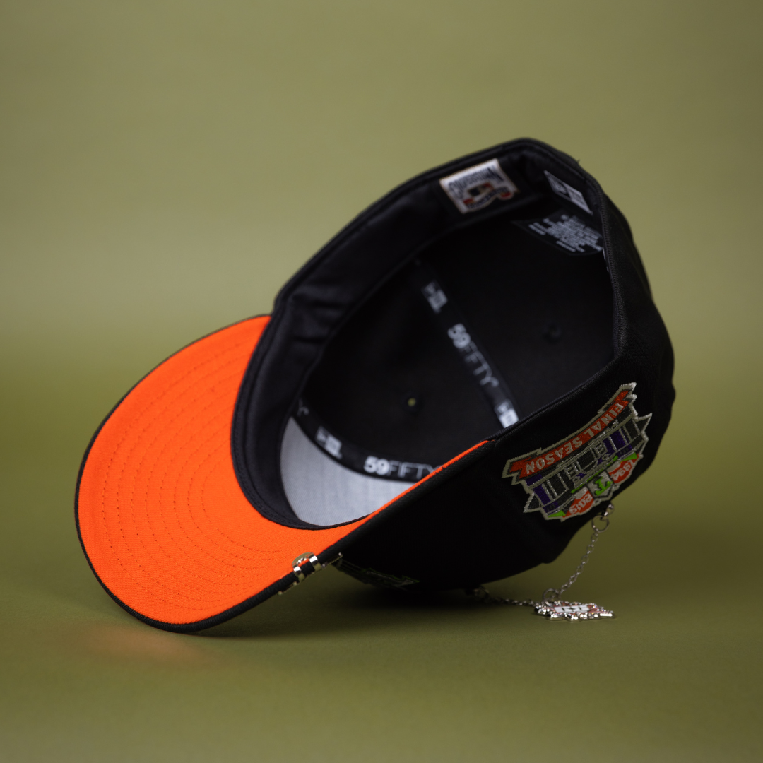 NEW ERA EXCLUSIVE 59FIFTY BLACK TEXAS RANGERS W/ SPIDER WEB LOGO + FINAL SEASON SIDE PATCH