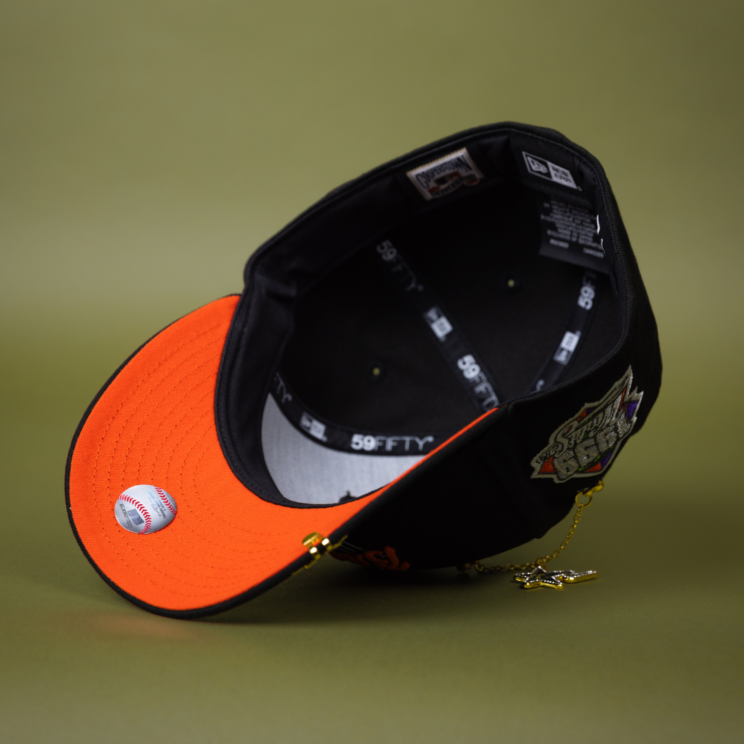 NEW ERA EXCLUSIVE 59FIFTY BLACK ATLANTA BRAVES W/ SPIDER WEB LOGO + 1999 WORLD SERIES SIDE PATCH
