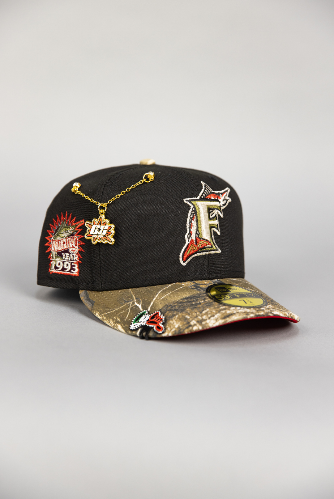 NEW ERA EXCLUSIVE 59FIFTY BLACK/ REALTREE FLORIDA MARLINS W/ 1993 INAUGURAL YEAR SIDE PATCH