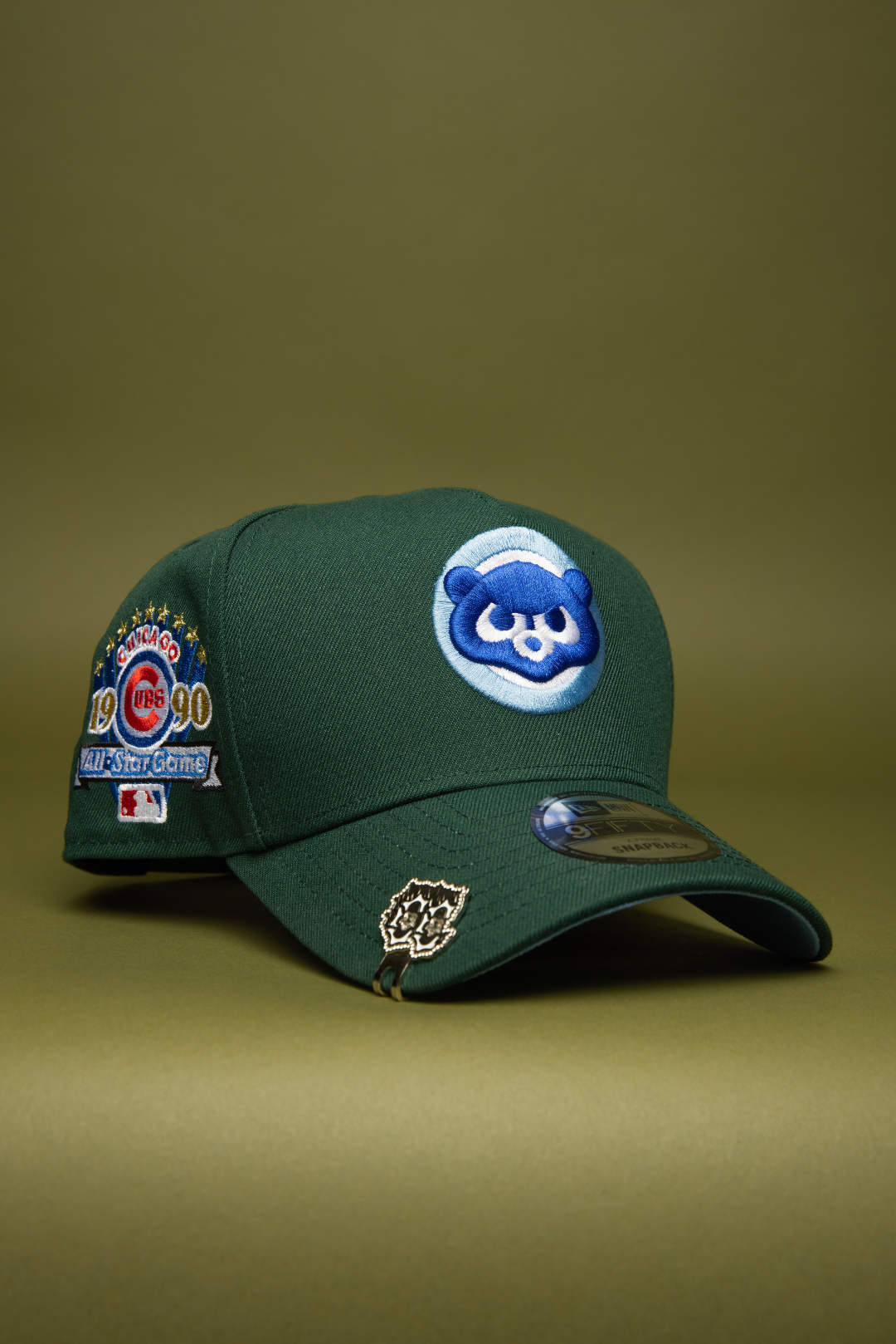 NEW ERA 9FIFTY A-FRAME FOREST GREEN CHICAGO CUBS SNAPBACK W/ 1990 ALL STAR GAME SIDE PATCH