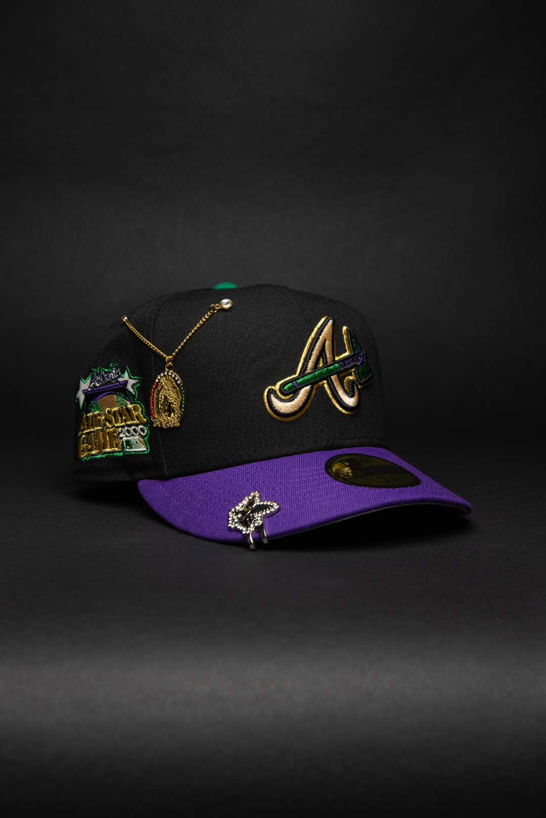 NEW ERA EXCLUSIVE 59FIFTY BLACK/PURPLE ATLANTA BRAVES W/ 2000 ALL STAR GAME SIDE PATCH