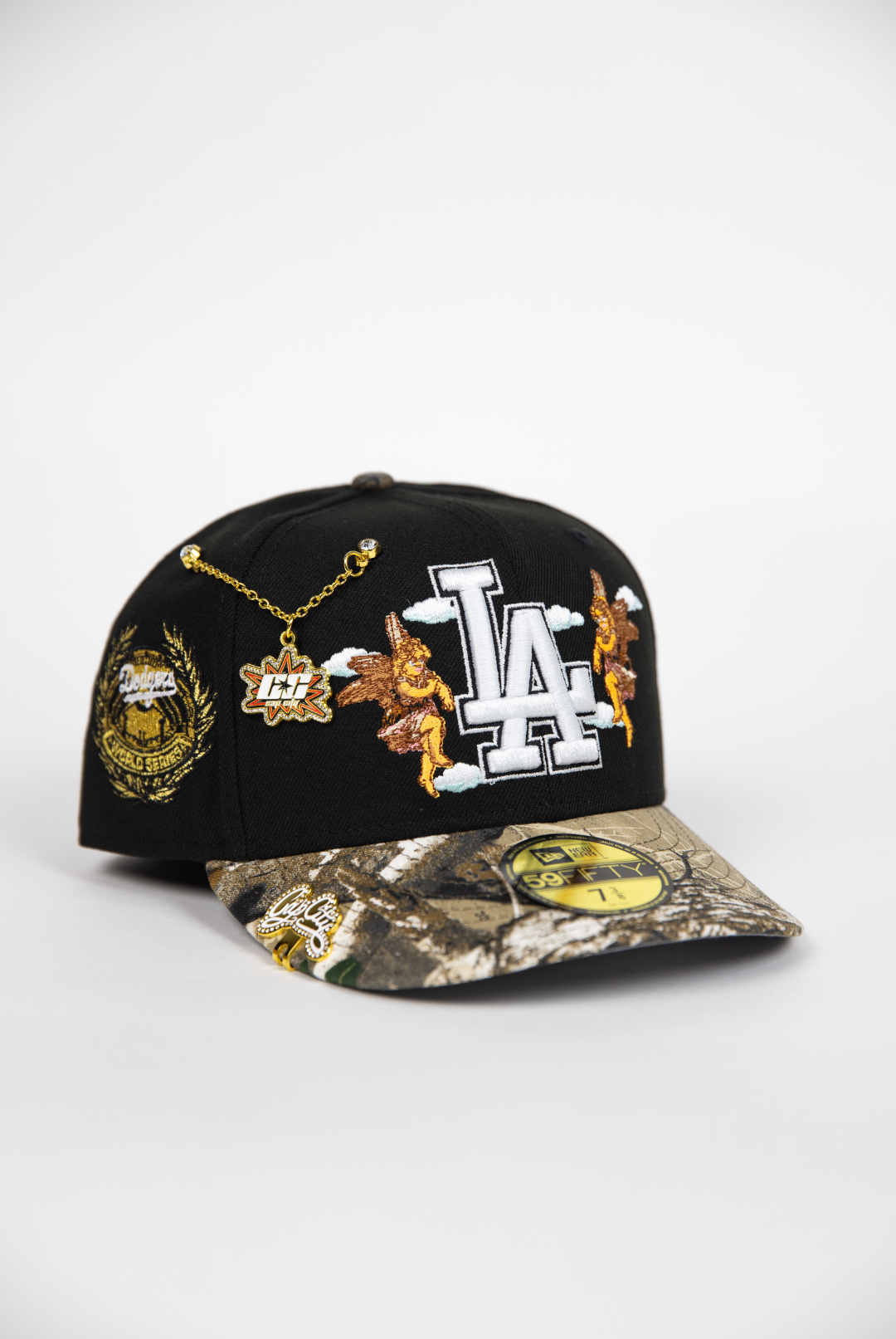 NEW ERA EXCLUSIVE 59FIFTY BLACK/ REALTREE LOS ANGELES DODGERS "CITY OF ANGELS" W/ WORLD SERIES SIDE PATCH