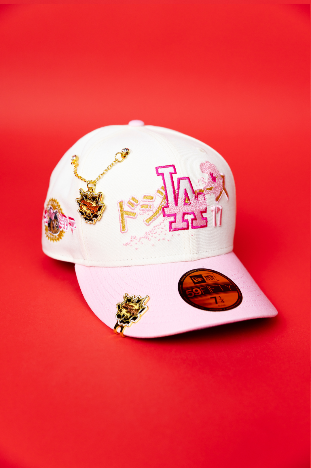 NEW ERA EXCLUSIVE 59FIFTY CHROME/ PINK LOS ANGELES DODGERS W/ JAPANESE PINK BLOSSOM + 'SHOHEI OHTANI" SIDE PATCH