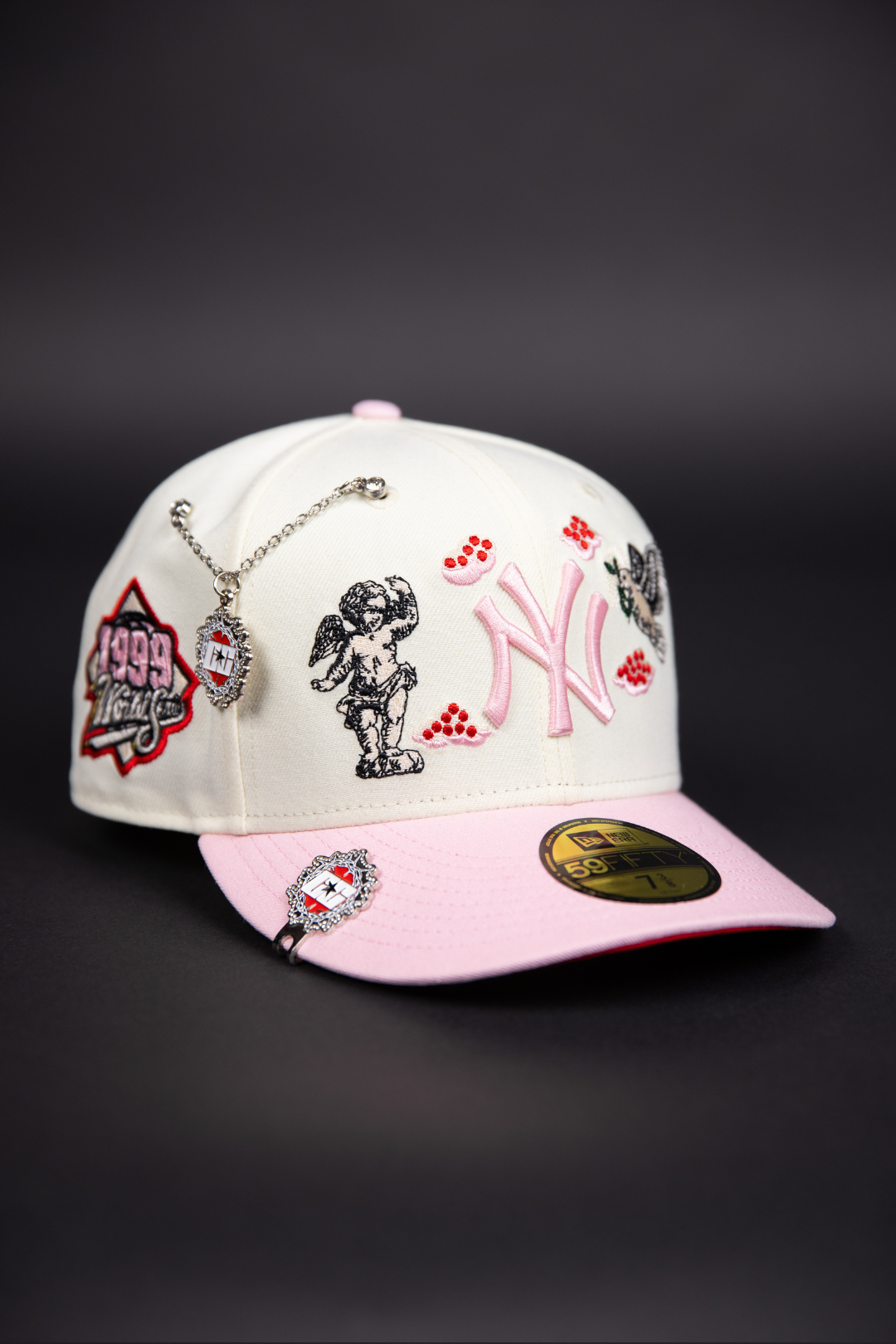 NEW ERA EXCLUSIVE 59FIFTY CHROME/ PINK NEW YORK YANKEES "HEAVENLY CITY" W/ 2000 WORLD SERIES SIDE PATCH