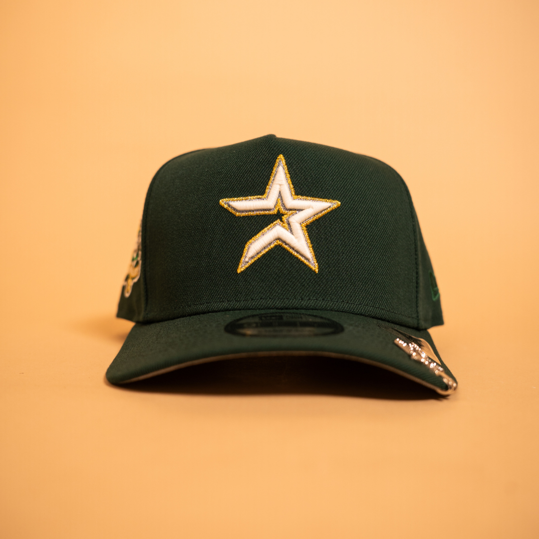 NEW ERA EXCLUSIVE 9FIFTY A-FRAME FOREST GREEN HOUSTON ASTROS SNAPBACK W/ 45TH ANNIVERSARY SIDE PATCH