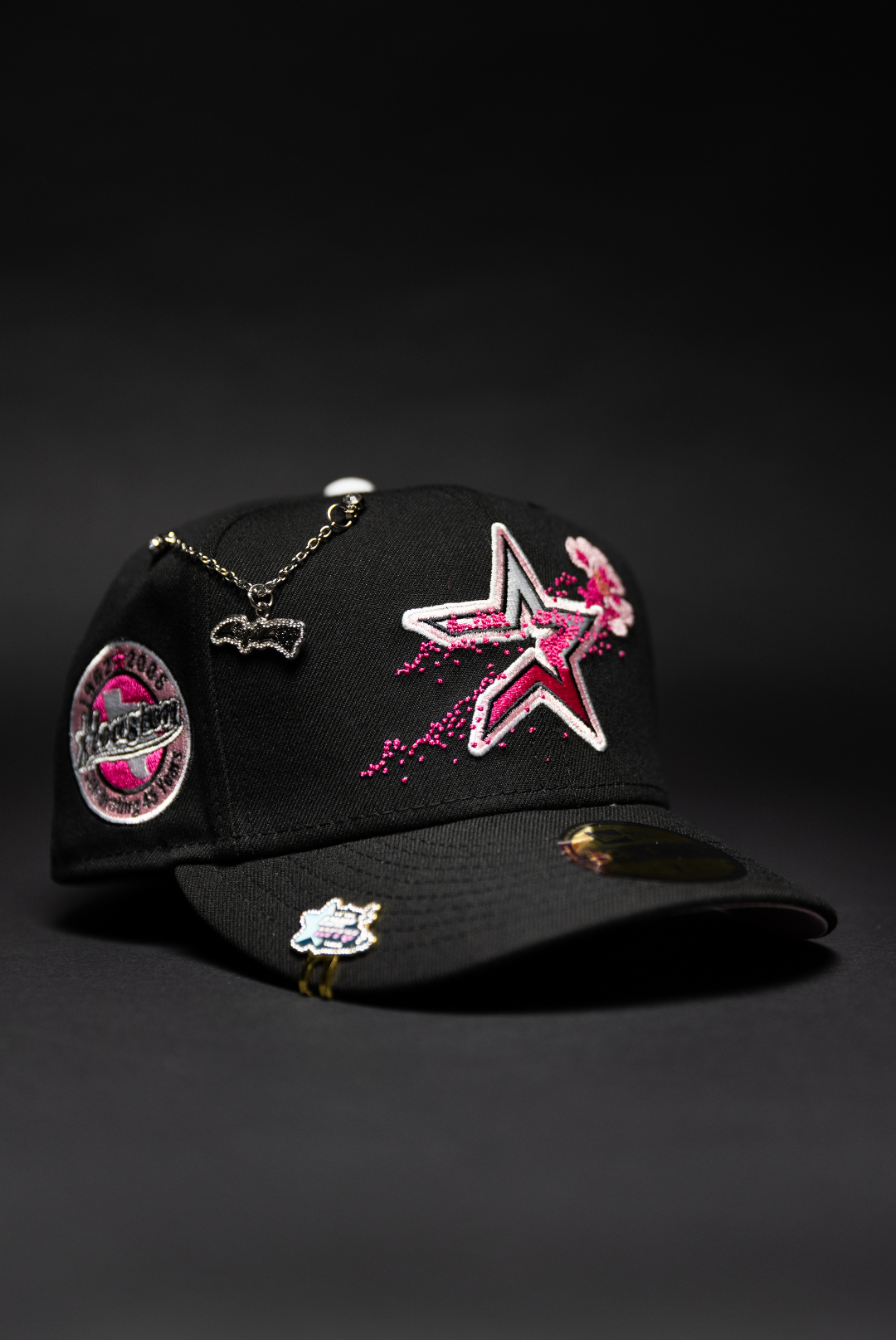 NEW ERA EXCLUSIVE 59FIFTY BLACK HOUSTON ASTROS W/ FLORAL LOGO + CELEBRATING 45 YEARS SIDE PATCH