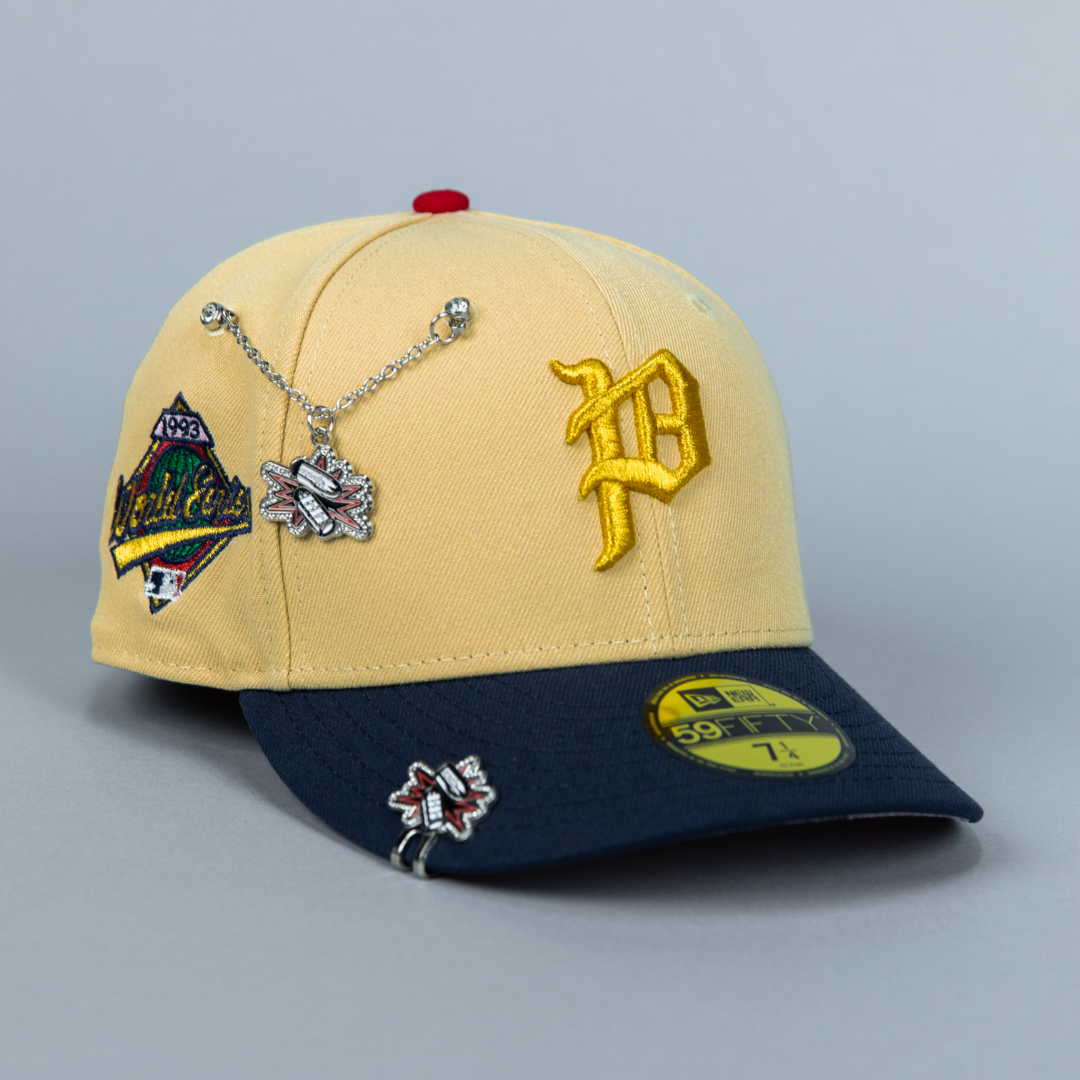NEW ERA EXCLUSIVE 59FIFTY VEGAS GOLD/ NAVY PHILADELPHIA PHILLIES W/ 1997 WORLD SERIES SIDE PATCH