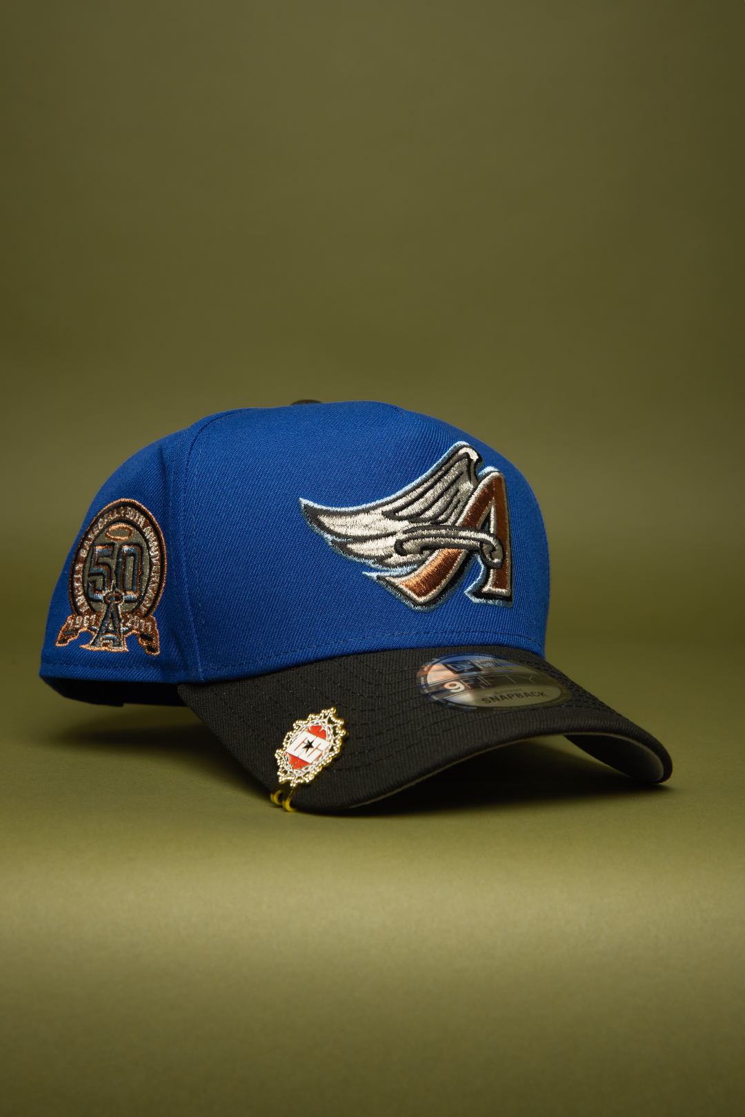NEW ERA 9FIFTY A-FRAME BLUE/BLACK ANAHEIM ANGELS SNAPBACK W/ 50TH ANNIVERSARY SIDE PATCH