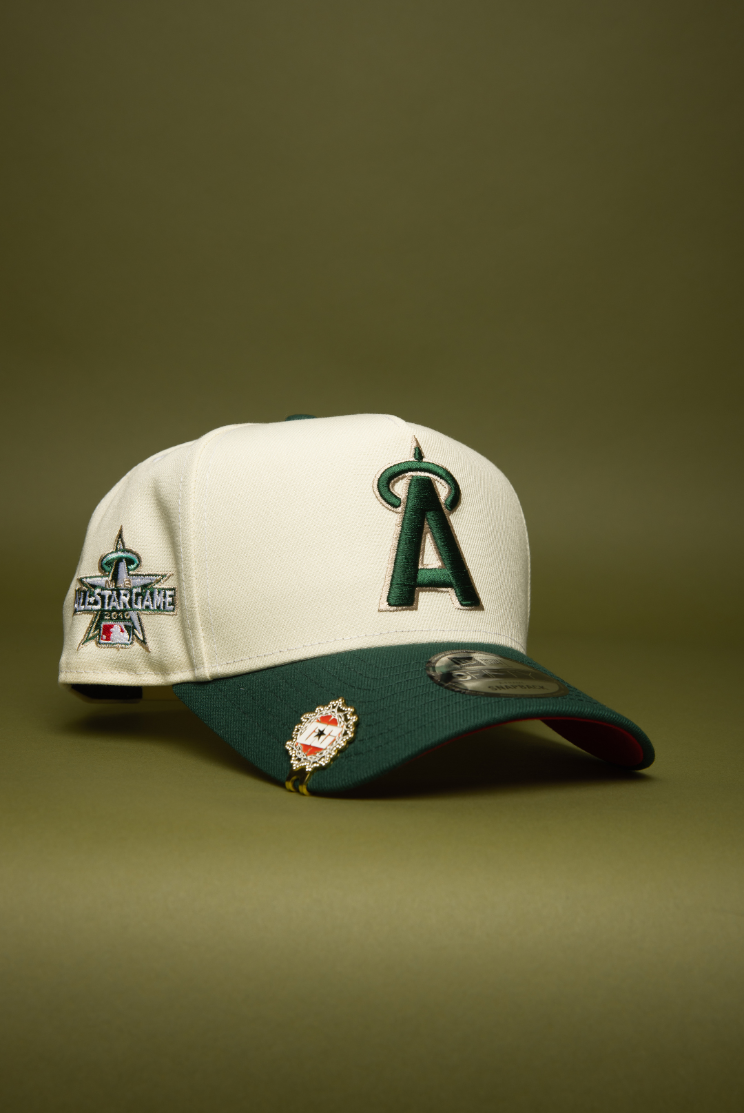 NEW ERA 9FIFTY A-FRAME CHROME/FOREST GREEN ANAHEIM ANGELS SNAPBACK W/ 25TH ANNIVERSARY SIDE PATCH