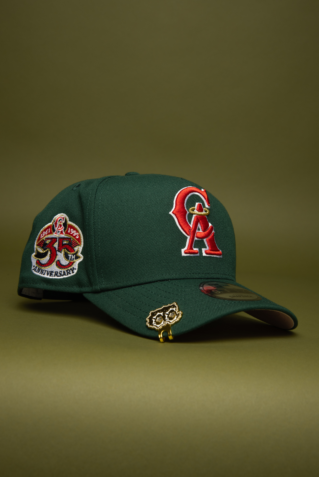 NEW ERA 9FIFTY A-FRAME FOREST GREEN ANAHEIM ANGELS SNAPBACK W/ 35TH ANNIVERSARY SIDE PATCH