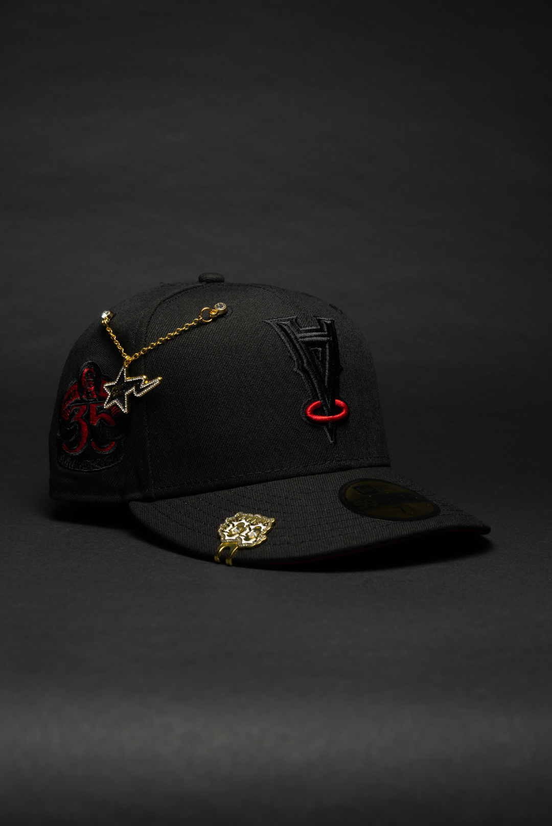 NEW ERA EXCLUSIVE 59FIFTY BLACK UPSIDE DOWN ANAHEIM ANGELS W/ 35TH ANNUVERSARY SIDE PATCH