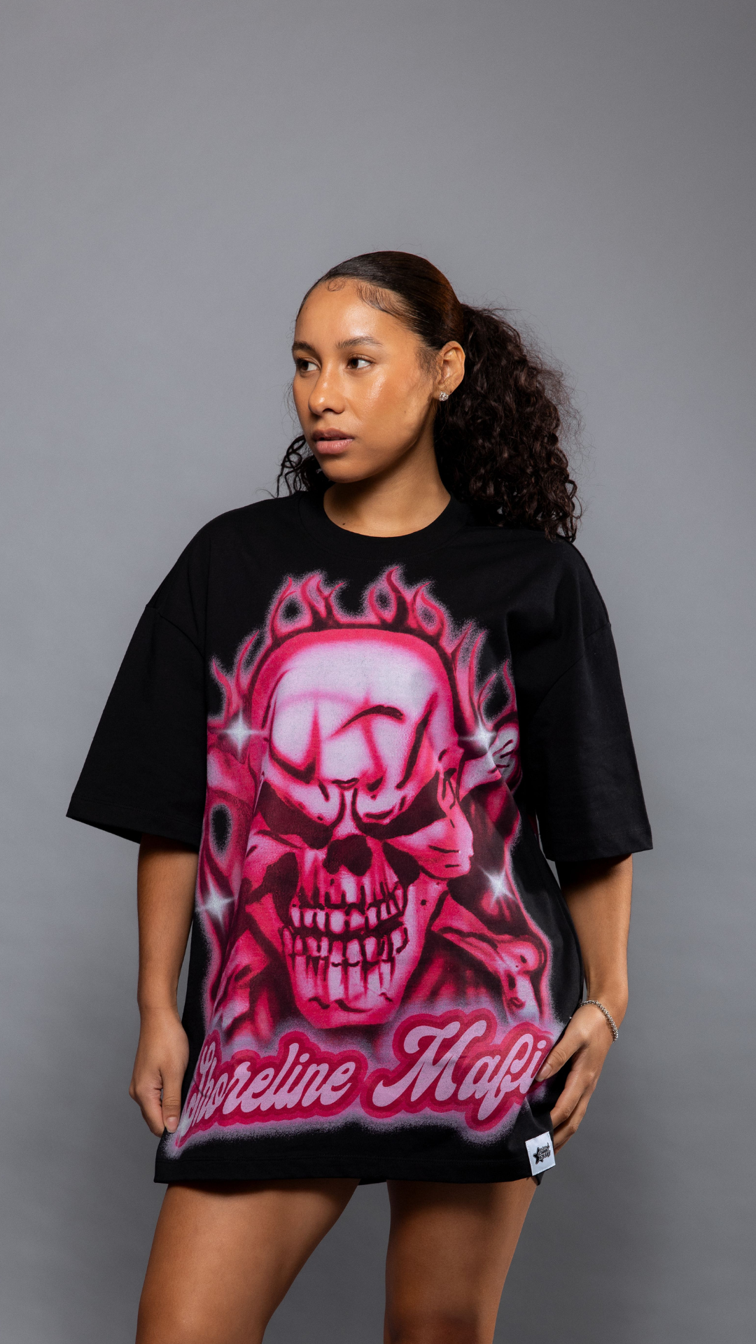CAP CITY X SHORELINE MAFIA BLACK/PINK AIR BRUSH TEE - UNISEX