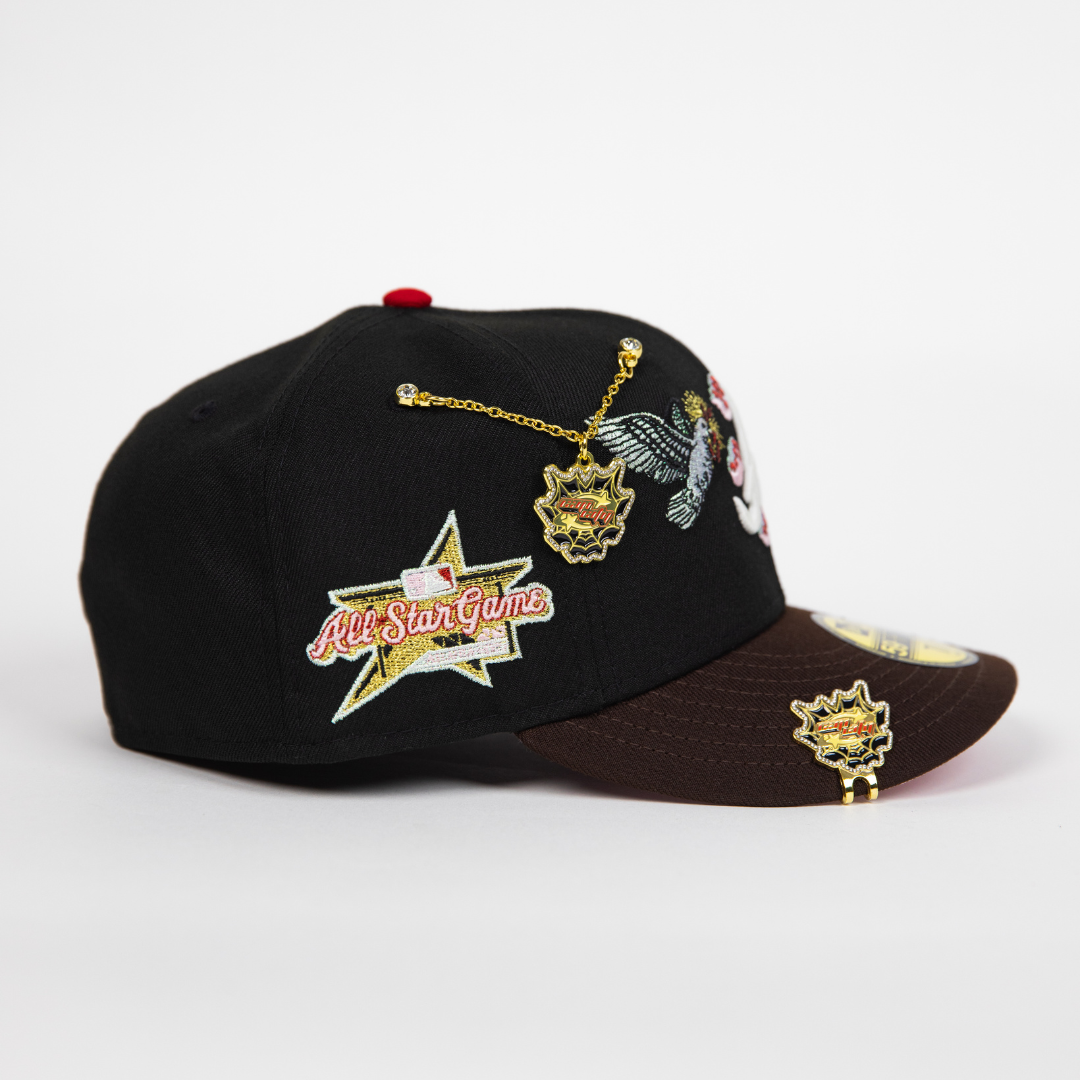 NEW ERA EXCLUSIVE 59FIFTY BLACK/ BROWN ATLANTA BRAVES "CITY OF ANGELS" W/ ALL STAR GAME SIDE PATCH