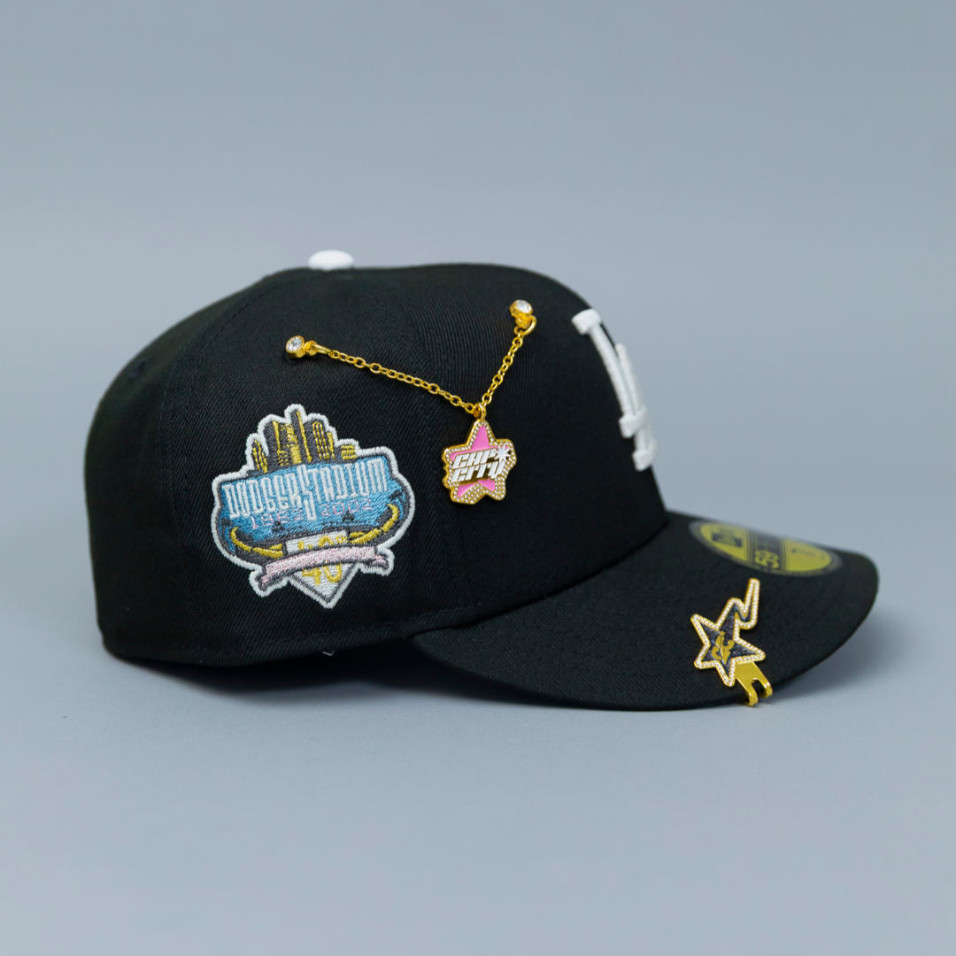 NEW ERA EXCLUSIVE 59FIFTY BLACK LOS ANGELES DODGERS W/ 40TH ANNIVERSARY SIDE PATCH
