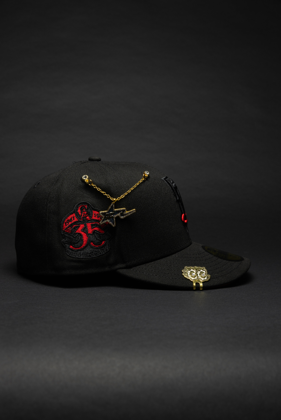 NEW ERA EXCLUSIVE 59FIFTY BLACK UPSIDE DOWN ANAHEIM ANGELS W/ 35TH ANNUVERSARY SIDE PATCH