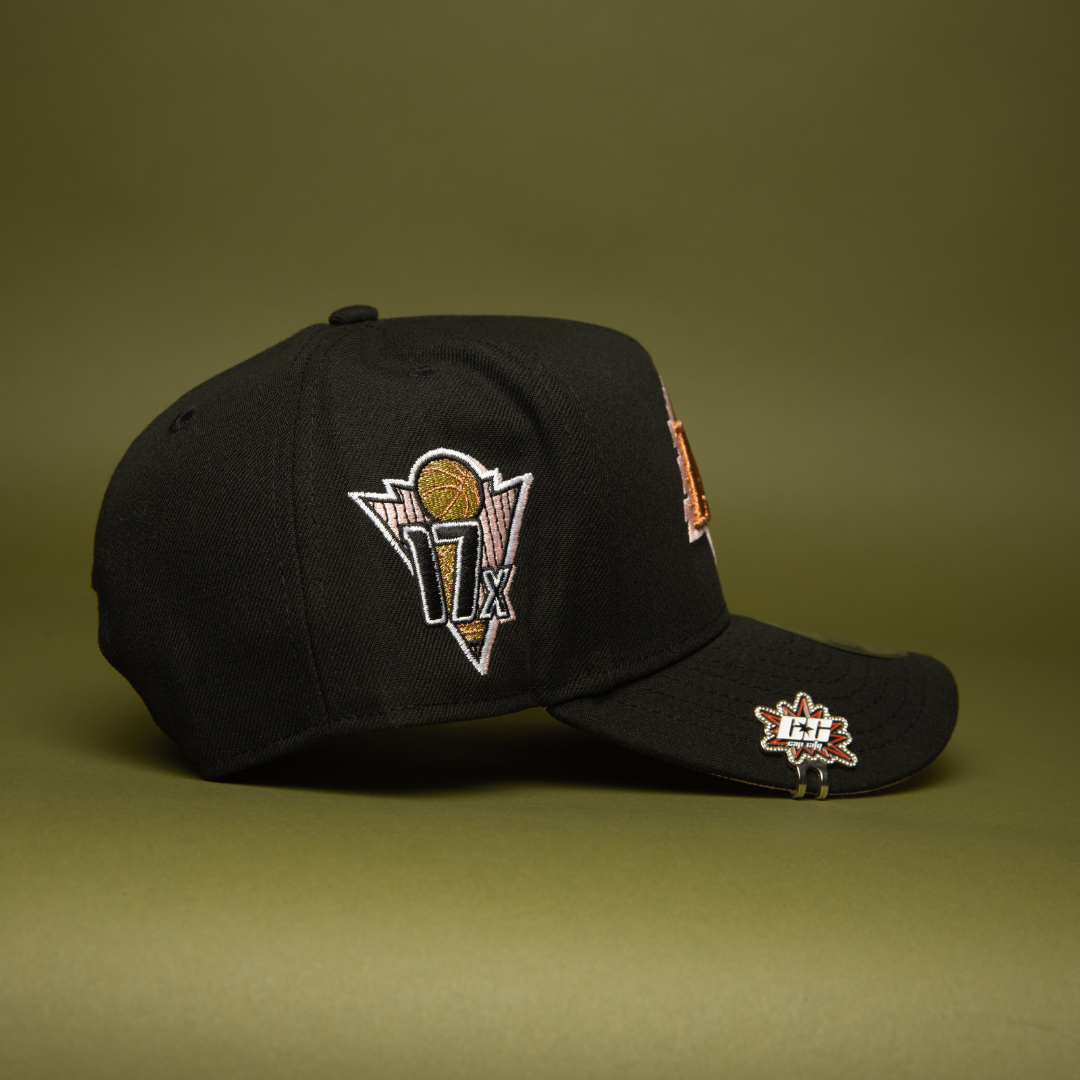 NEW ERA 9FIFTY A-FRAME BLACK LOS ANGELES LAKERS SNAPBACK W/ 17X CHAMPIONS SIDE PATCH