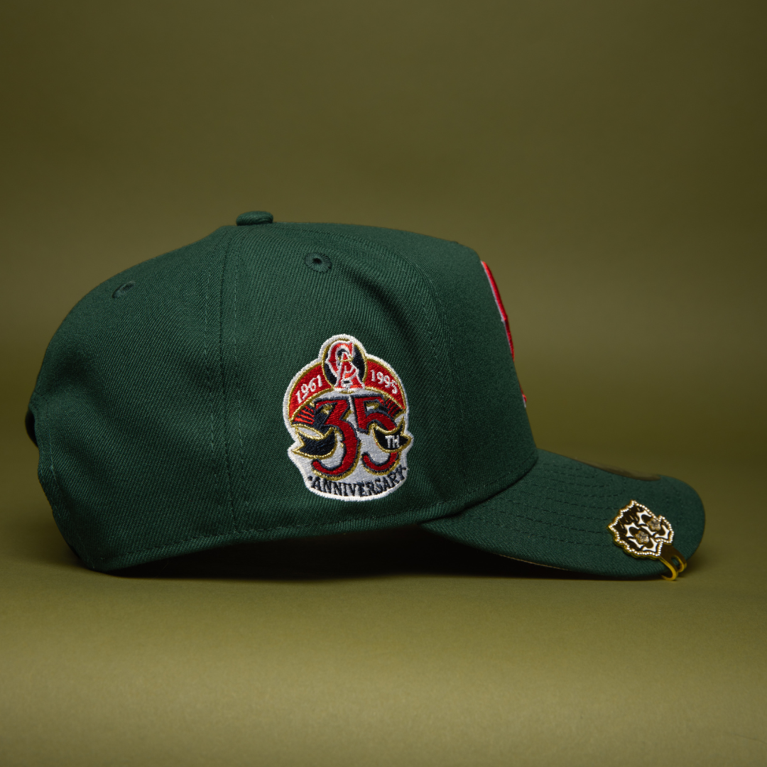 NEW ERA 9FIFTY A-FRAME FOREST GREEN ANAHEIM ANGELS SNAPBACK W/ 35TH ANNIVERSARY SIDE PATCH