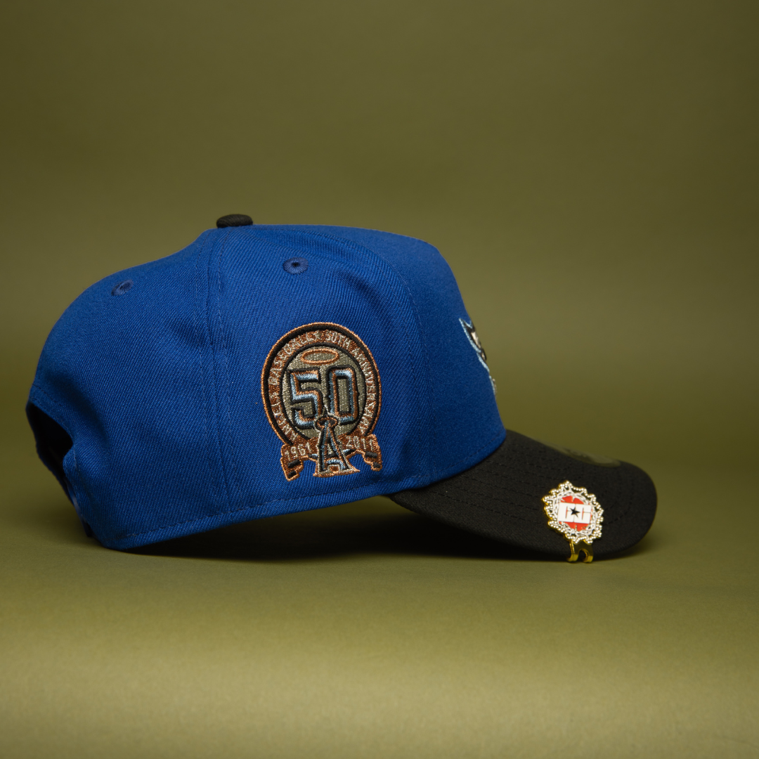 NEW ERA 9FIFTY A-FRAME BLUE/BLACK ANAHEIM ANGELS SNAPBACK W/ 50TH ANNIVERSARY SIDE PATCH