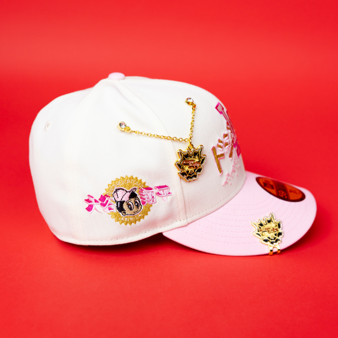 NEW ERA EXCLUSIVE 59FIFTY CHROME/ PINK LOS ANGELES DODGERS W/ JAPANESE PINK BLOSSOM + 'SHOHEI OHTANI" SIDE PATCH