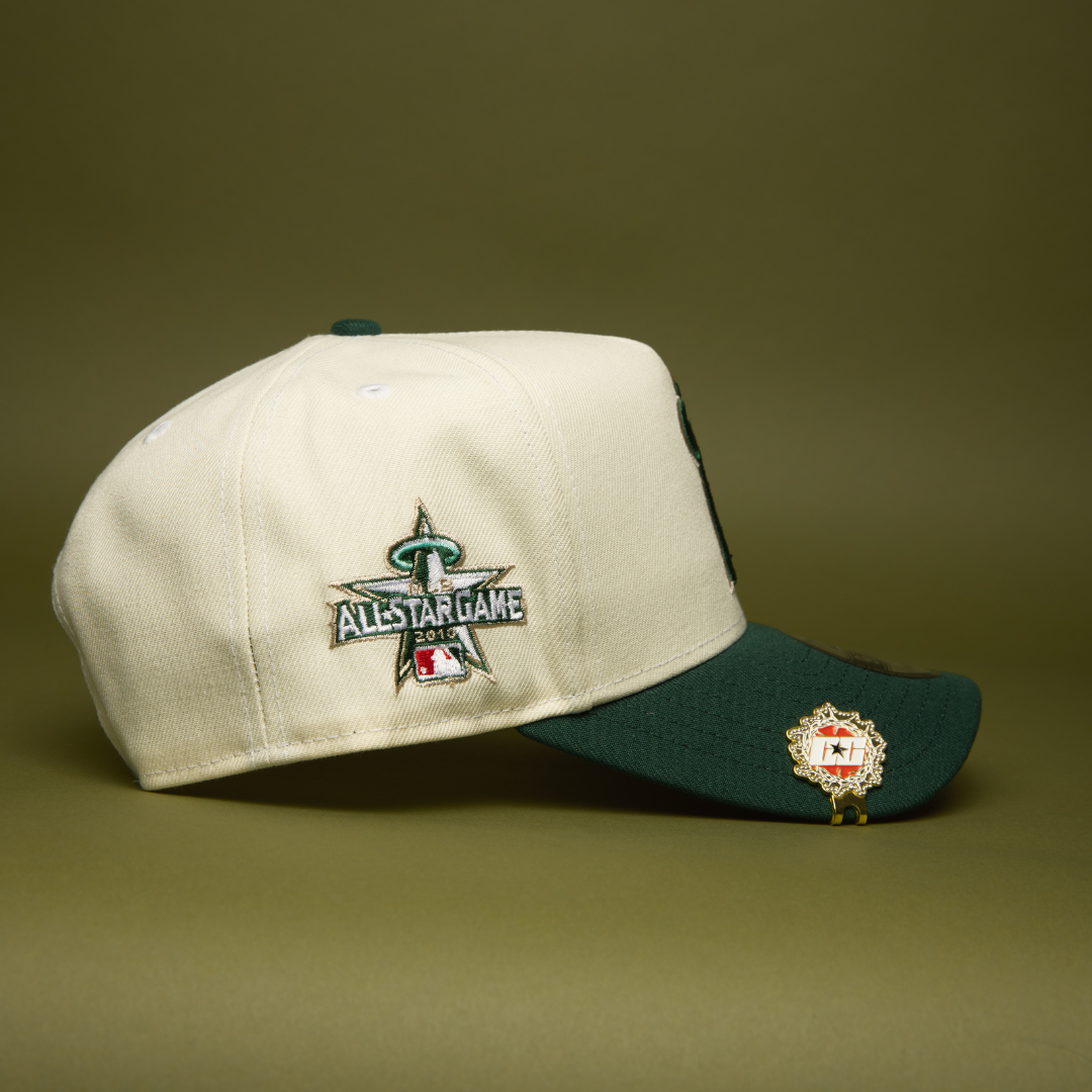 NEW ERA 9FIFTY A-FRAME CHROME/FOREST GREEN ANAHEIM ANGELS SNAPBACK W/ 25TH ANNIVERSARY SIDE PATCH