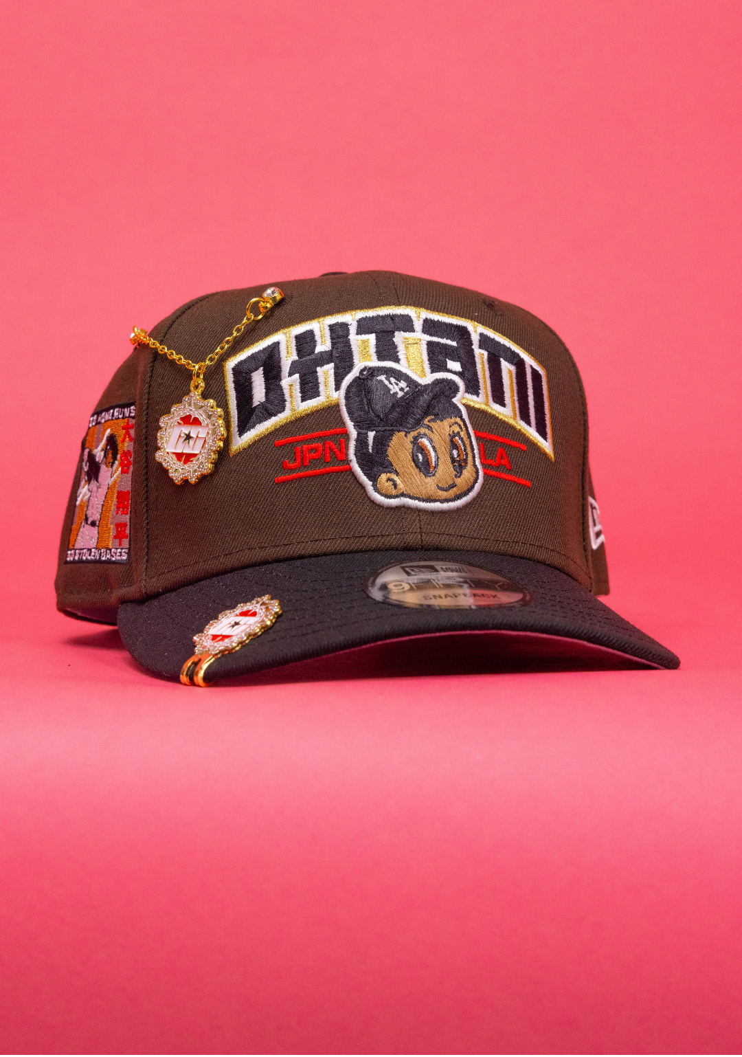 New Era Exclusive 9Fifty Brown/Black Los Angeles Dodgers Snapback W/ Shohei Ohtani Script + Japanese Blue Blossom Side Patch